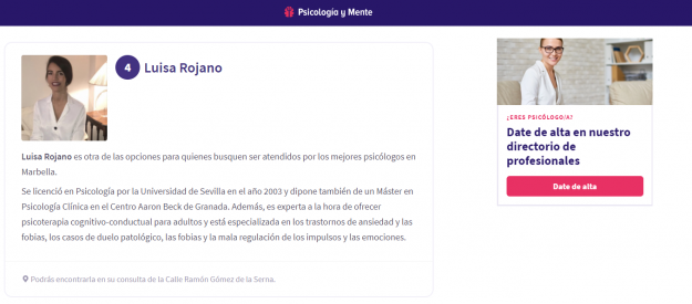 Luisa Rojano entre los mejores psicólogos en Marbella Psicología y Mente: Luisa Rojano en Marbella
